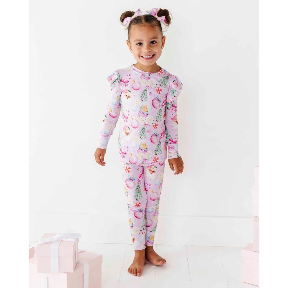 Bums and Roses Pink Christmas Holiday Winter Ruffle‎ Cozy Bamboo Set Pajamas 7 8
